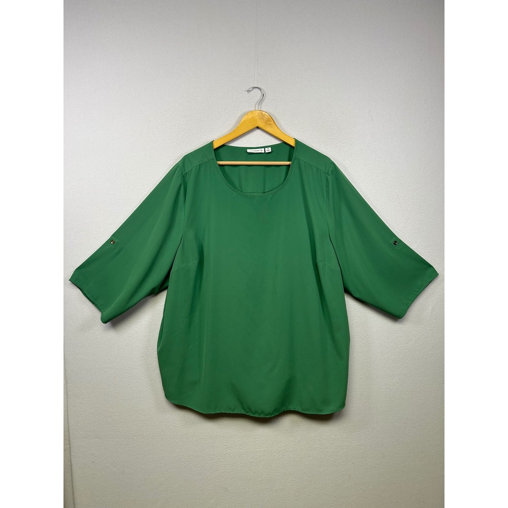 Professional Susan Graver Womens 3X Green Roll Tab Sleeve Liquid Knit Blouse